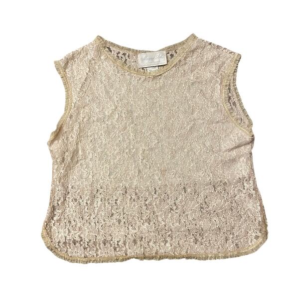 Magnet Art Lynn Yang Womens/Teen Lace Gold Sheer Top Size Medium Vintage - Picture 1 of 8